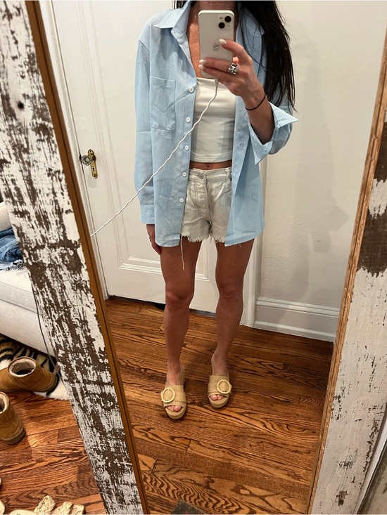 SHEIN Tops - Light Blue Button-Down Shirt - Casual Oversized